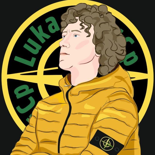 Иллюстрация LukaSicp: человек в жёлтой куртке Stone Island
